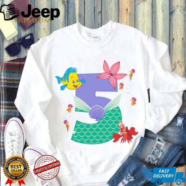 Disney Ariel Numbers 5 Fifth 5th Birthday Party Gift Shirt