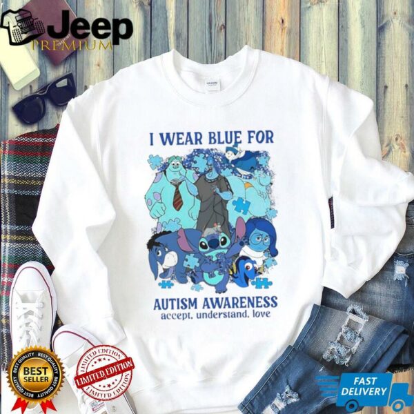 Disney Stitch eeyore sadness I wear blue for autism awareness shirt