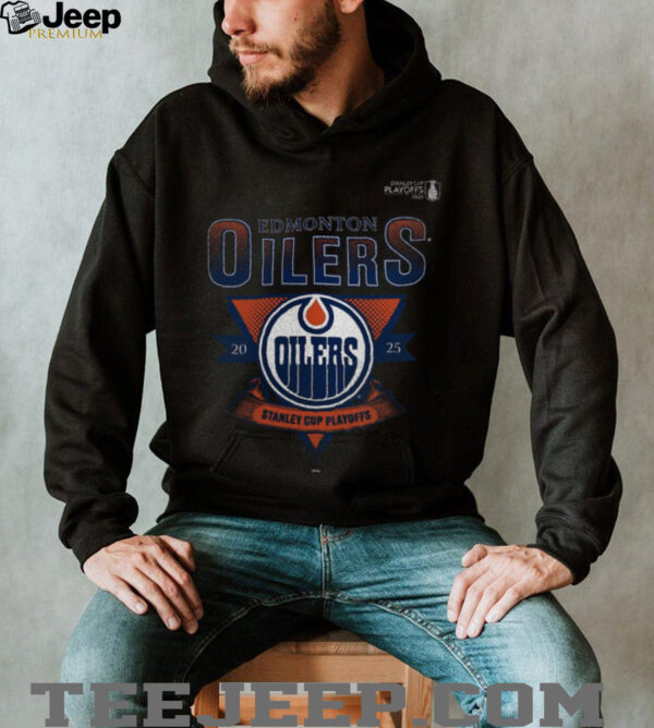 Edmonton Oilers Fanatics Heather Charcoal 2025 Stanley Cup Playoffs Crossbar Tri Blend T Shirt