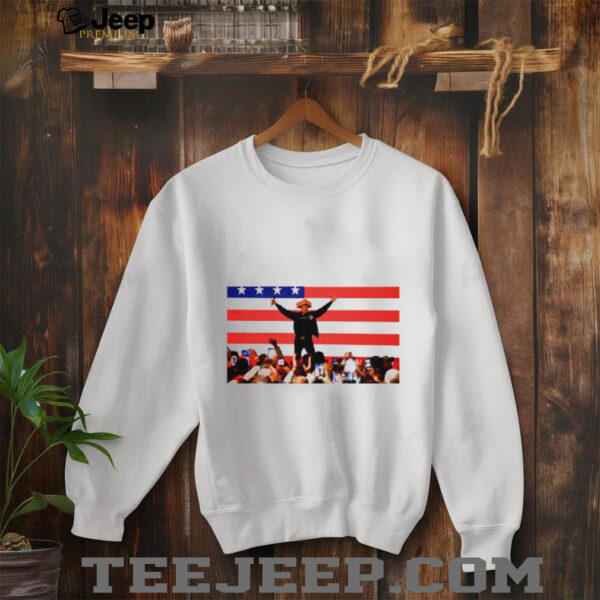 Elon Musk wearing cheese hat American flag shirt