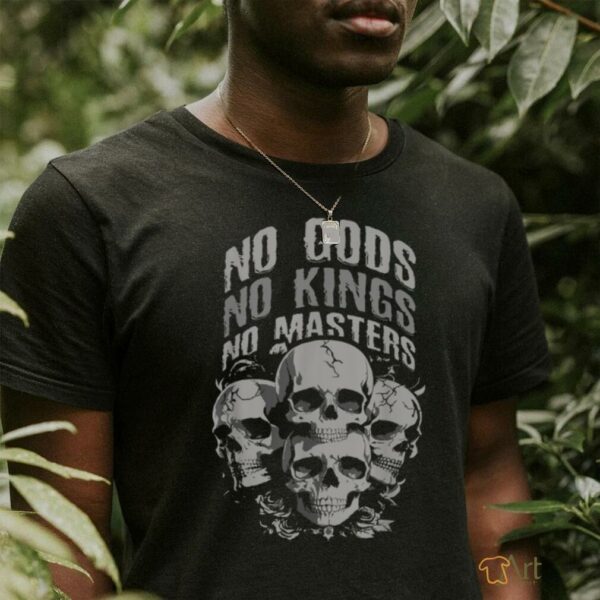 Funny Skull Design No Gods, No Kings, No Masters Tee T Shirt