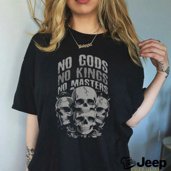 Funny Skull Design No Gods, No Kings, No Masters Tee T Shirt