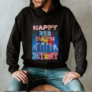 Happy 313 day Detroit city skyline shirt