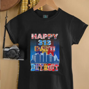 Happy 313 day Detroit city skyline shirt3