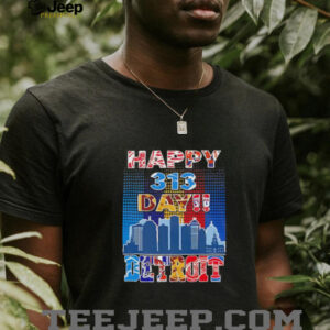 Happy 313 day Detroit city skyline shirt5