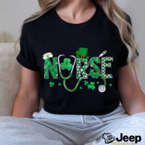 Irish Nurse St Patricks Day Shamrock Stethocsope T Shirt0