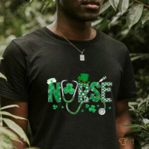 Irish Nurse St Patricks Day Shamrock Stethocsope T Shirt1