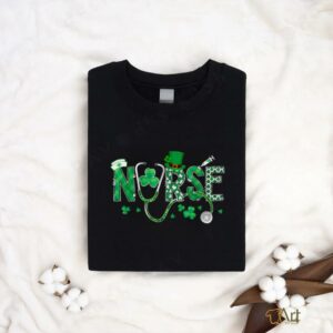 Irish Nurse St Patricks Day Shamrock Stethocsope T Shirt2
