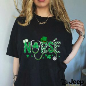 Irish Nurse St Patricks Day Shamrock Stethocsope T Shirt3