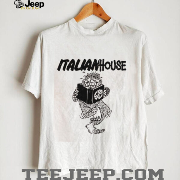 Italian House Cartoon Monster Reading Book Black and White Graphic shirt