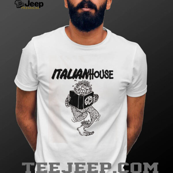 Italian House Cartoon Monster Reading Book Black and White Graphic shirt
