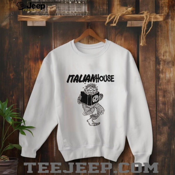 Italian House Cartoon Monster Reading Book Black and White Graphic shirt
