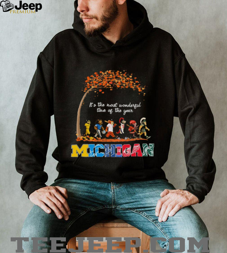 Detailed view of the Michigan Mascot Sports Walking Road T Shirt