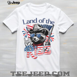 Land Of The Rizz Funny Patriotic Raccoon 4th July US Flag T Shirt