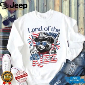 Land Of The Rizz Funny Patriotic Raccoon 4th July US Flag T Shirt