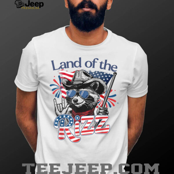 Land Of The Rizz Funny Patriotic Raccoon 4th July US Flag T Shirt