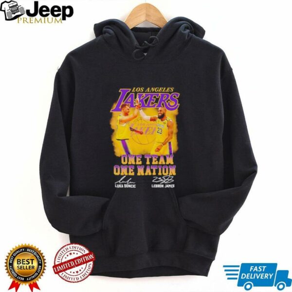 Luka Doncic and Lebron James Los Angeles Lakers one team one nation signatures shirt