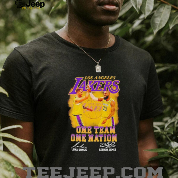 Luka Doncic and Lebron James Los Angeles Lakers one team one nation signatures shirt