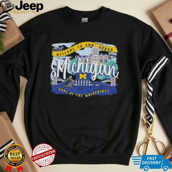 Michigan Wolverines Fanaticity Campus Scene Drawing Script shirt