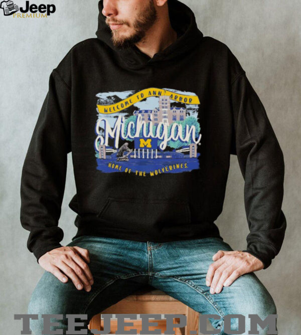 Michigan Wolverines Fanaticity Campus Scene Drawing Script shirt