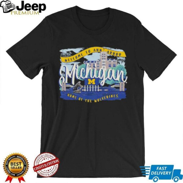 Michigan Wolverines Fanaticity Campus Scene Drawing Script shirt