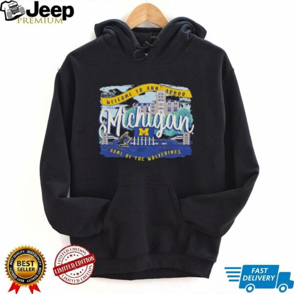 Michigan Wolverines Fanaticity Campus Scene Drawing Script shirt