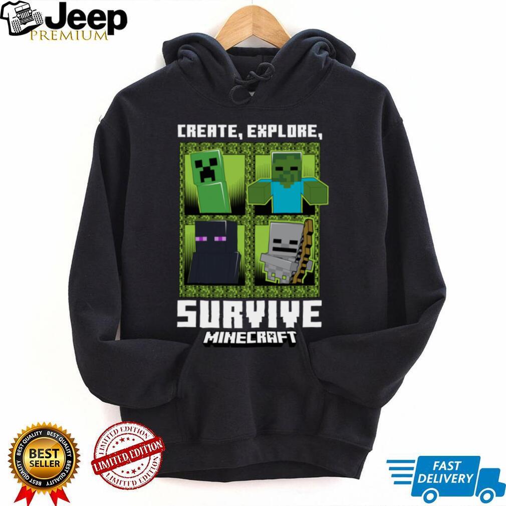 Close-up of Minecraft Create Explore Survive With Mobs Shirt Design