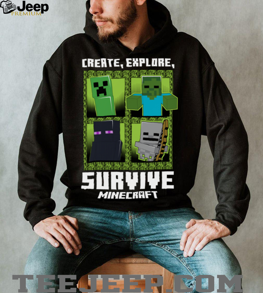 Fabric and label detail of Minecraft Create Explore Survive With Mobs Shirt