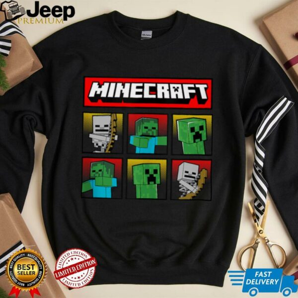 Minecraft Hostile Mobs Creeper Zombie Skeleton Grid Shirt