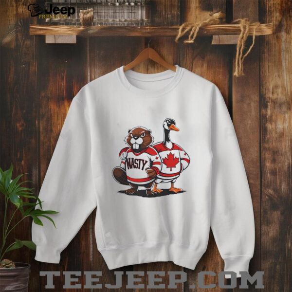 Nasty Canadians Beaver and Canada Goose in Canada Hockey shirt