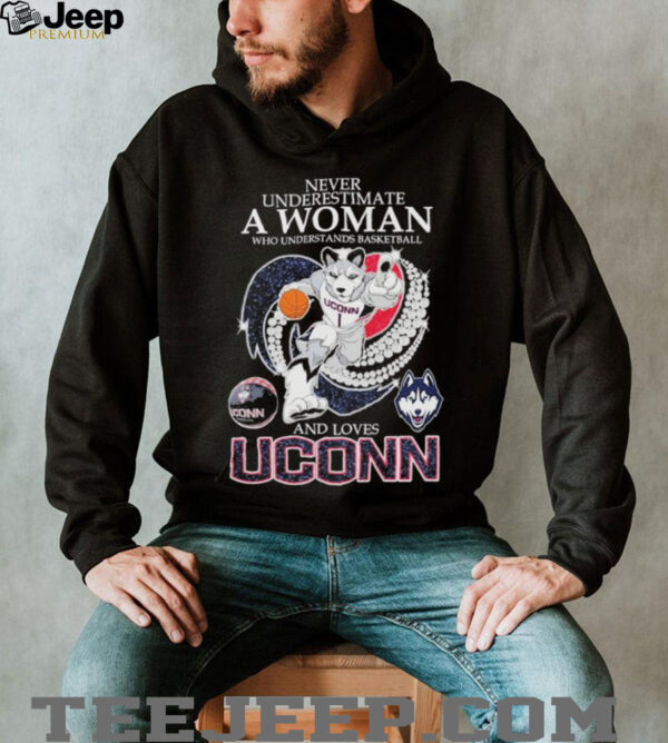 Never Underestimate A Nurse Who Understands Basketball And Loves Uconn Huskies Mascot Diamond Heart T shirts