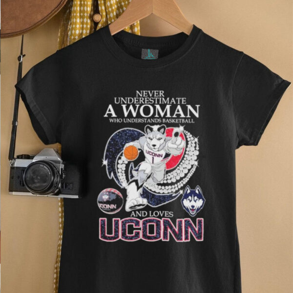 Never Underestimate A Nurse Who Understands Basketball And Loves Uconn Huskies Mascot Diamond Heart T shirts