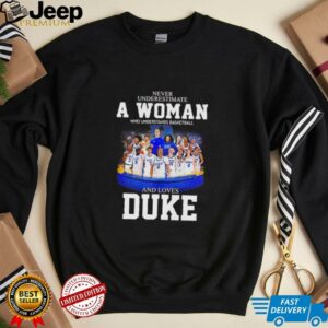 Never underestimate a woman who understands basketball and loves Duke mens and womens player shirt1