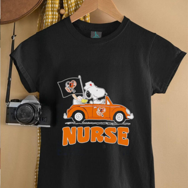 Nurse Snoopy and Woodstock driving car Baltimore Orioles shirt
