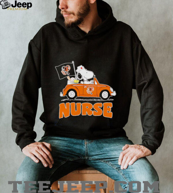 Nurse Snoopy and Woodstock driving car Baltimore Orioles shirt