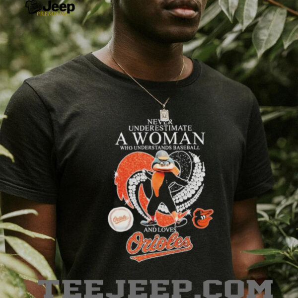 Official Never Underestimate A Woman Who Understands Baseball And Loves Baltimore Orioles Diamond Heart T shirts
