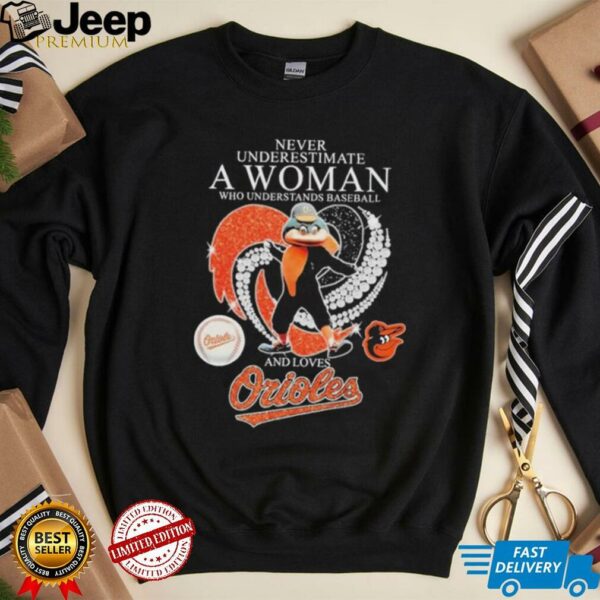 Official Never Underestimate A Woman Who Understands Baseball And Loves Baltimore Orioles Diamond Heart T shirts