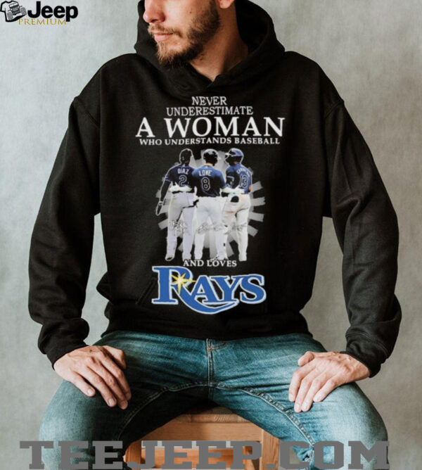 Official Never Underestimate A Woman Who Understands Baseball And Loves Tampa Bay Rays Signatures T shirts