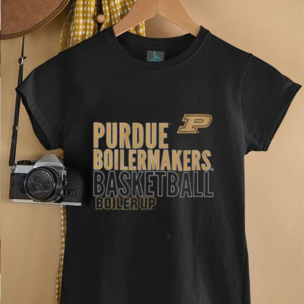 Official Purdue Boilermakers Basketball Boiler Up Text Logo T Shirt