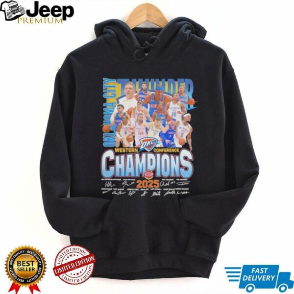 Oklahoma City Thunder NBA Western Conference Champions 2025 signatures shirt