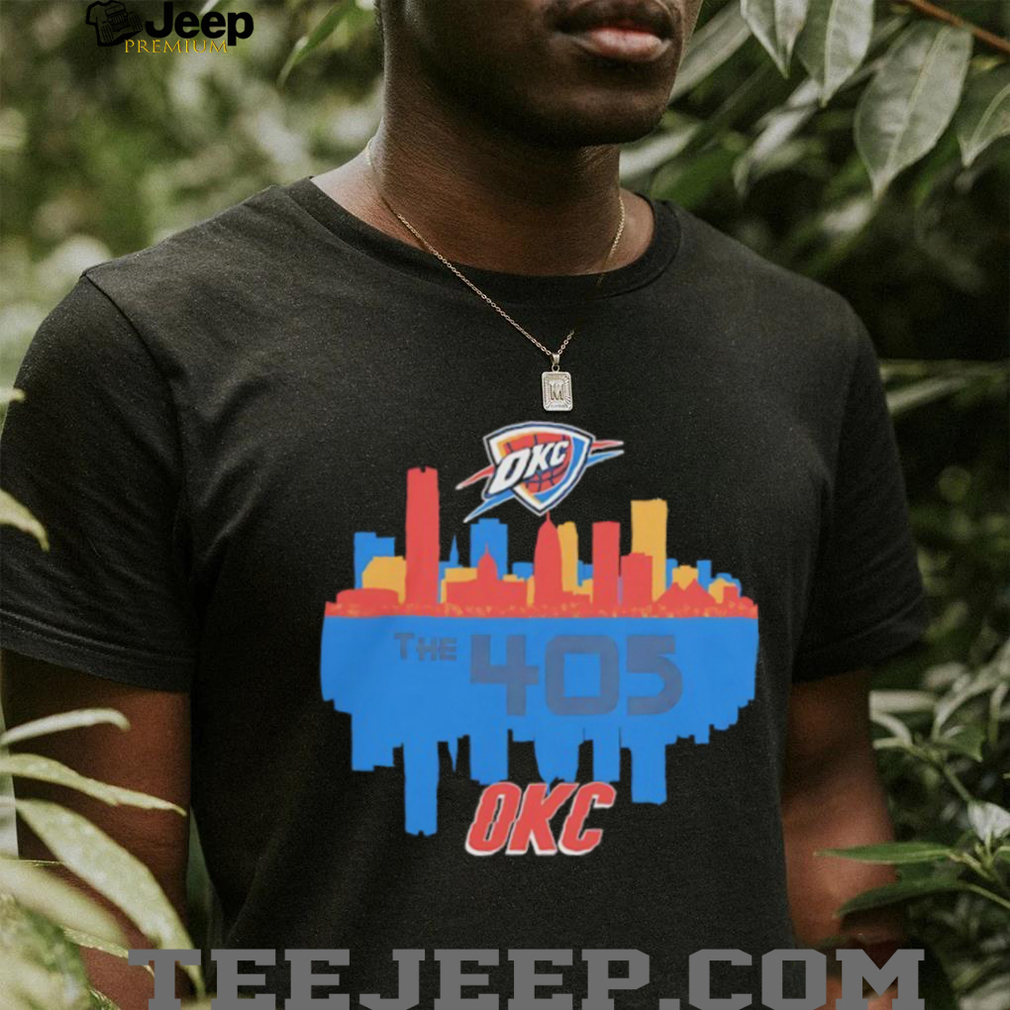 Back view of Oklahoma City Thunder The 405 City Skyline Shirt