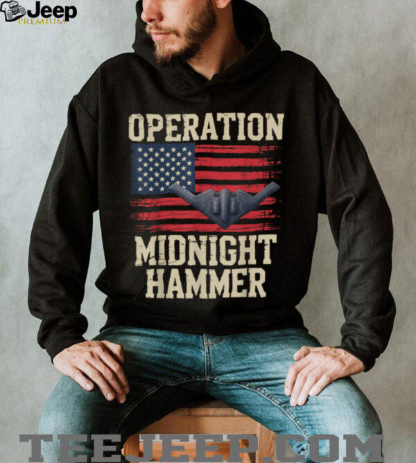 Retro Midnight Hammer B 2 Stealth Jet Operation USA Flag T Shirt