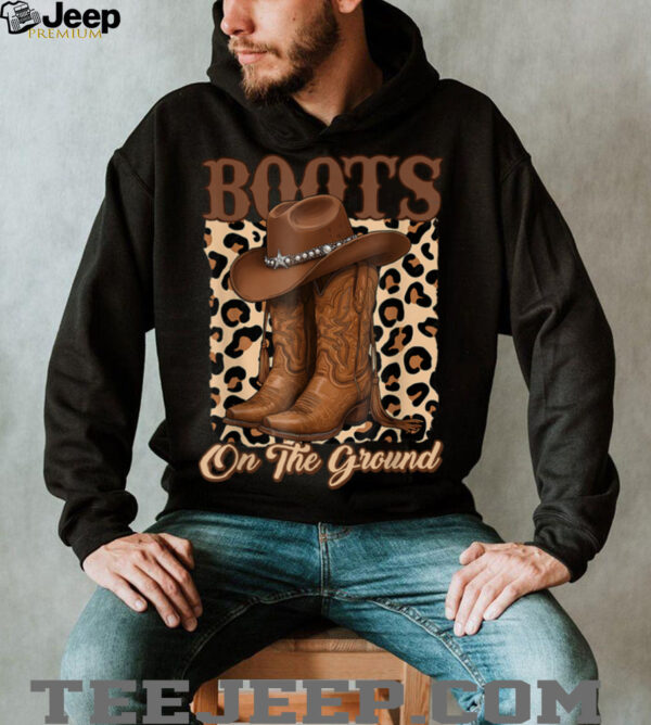 Retro Western Cowgirl Cowboy Hat Boots On Da Ground T Shirt