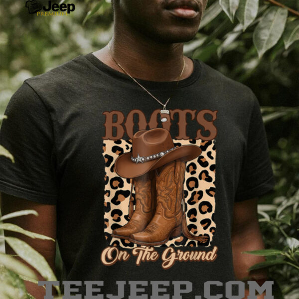 Retro Western Cowgirl Cowboy Hat Boots On Da Ground T Shirt