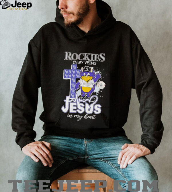Rockies in my veins Jesus in my heart mascot shirt