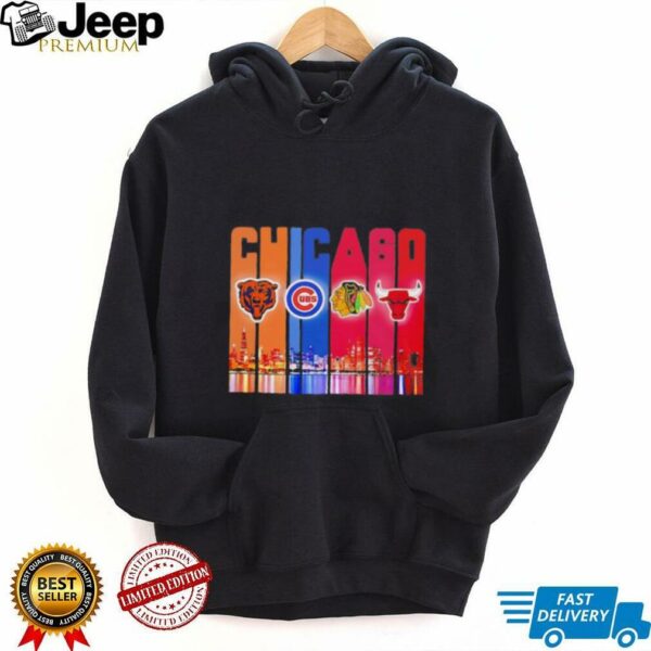 Skyline Chicago sports Bears Cubs Blackhawks Bulls logo shirt