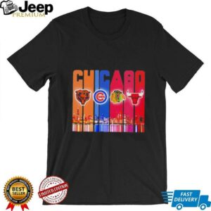 Skyline Chicago sports Bears Cubs Blackhawks Bulls logo shirt