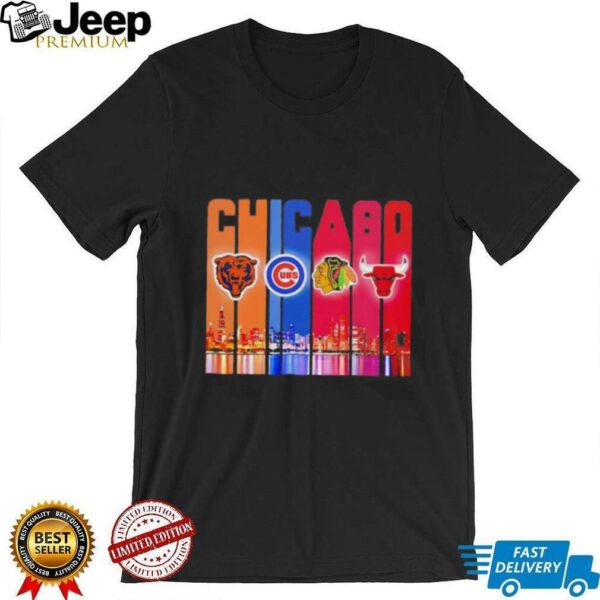 Skyline Chicago sports Bears Cubs Blackhawks Bulls logo shirt