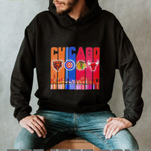 Skyline Chicago sports Bears Cubs Blackhawks Bulls logo shirt2