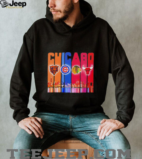 Skyline Chicago sports Bears Cubs Blackhawks Bulls logo shirt